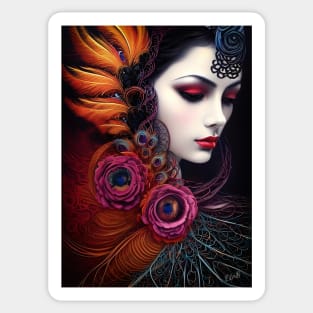 Exotic beauty in feather and flowers Sticker